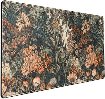 Boho Aesthetic Desk Mat Wildflowers Large Mouse Pad Gaming Pad, XXL Keyboard Mat Full Desktop Women Office Desk Accessories with Stitched Edges Anti-Slip Funny Deskpad, 31.5 X 15.8 In