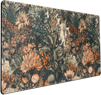 Boho Aesthetic Desk Mat Wildflowers Large Mouse Pad Gaming Pad, XXL Keyboard Mat Full Desktop Women Office Desk Accessories with Stitched Edges Anti-Slip Funny Deskpad, 31.5 X 15.8 In