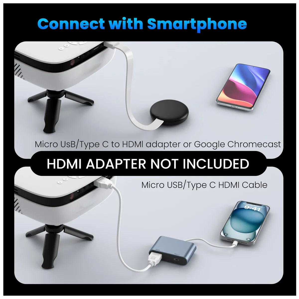 1080P Mini Projector with Bluetooth,Keystone Correction,Up to Support 240'' Screen