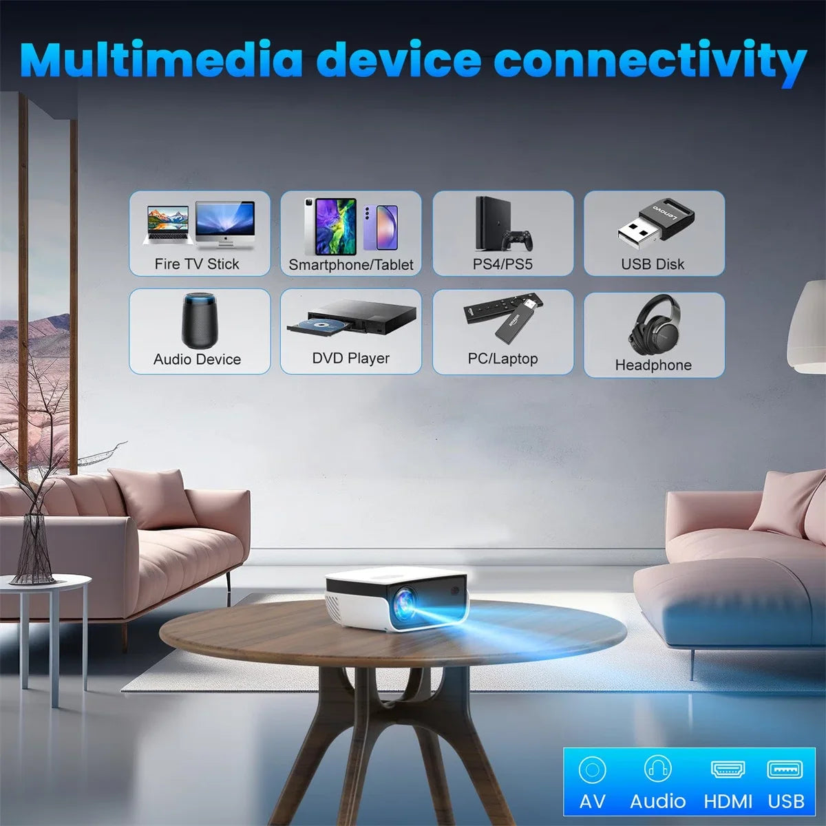 1080P Mini Projector with Bluetooth,Keystone Correction,Up to Support 240'' Screen